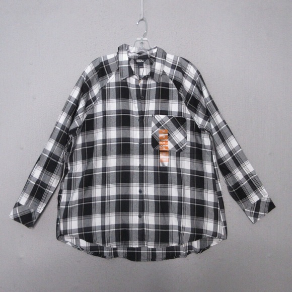 Eddie Bauer Tops - Eddie Bauer Top Tunic Women Medium Black Gray Hillside Plaid Flannel Outdoor NWT